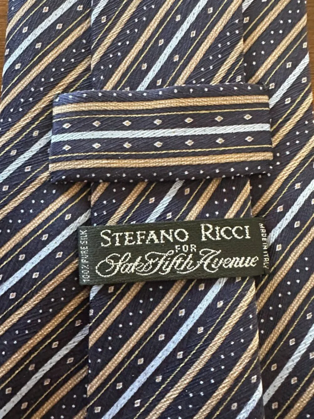Stefano Ricci Navy Blue Tan Diagonal Stripe Tie